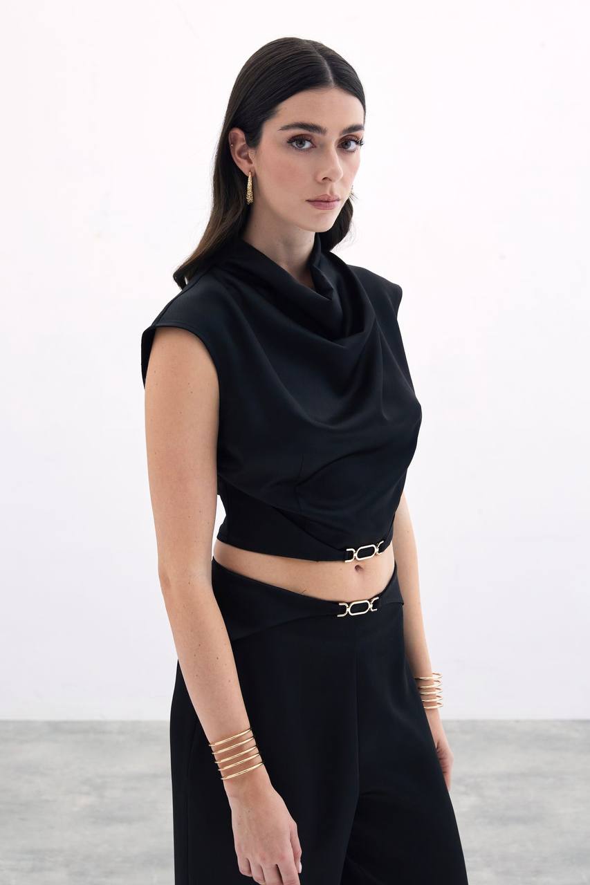 Black top with Gold buckle