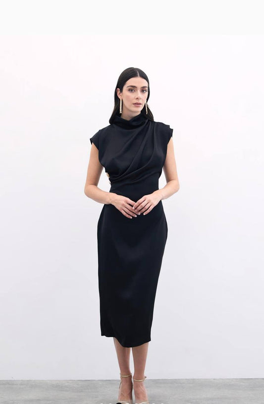 Black Satin Dress with gold Buckle